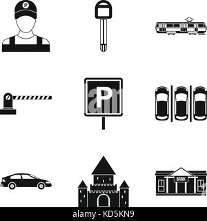 Construction of parking icons set, simple style Stock Vector
