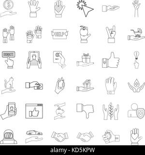 Hand icons set, outline style Stock Vector