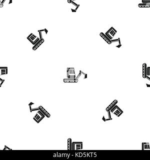 Mini excavator pattern seamless black Stock Vector