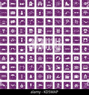 100 glasses icons set grunge purple Stock Vector