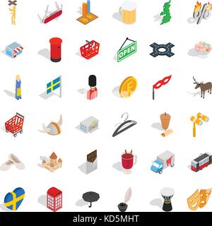 Sweden icons set, isometric style Stock Vector