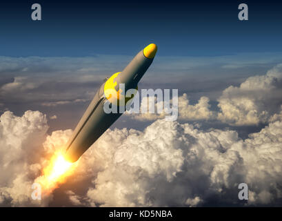North Korean Ballistic Rocket Over The Clouds Stock Photo