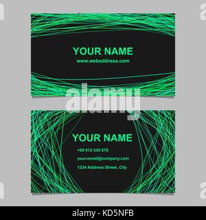 Abstract color business card template design set - vector identity design with curved lines on black background Stock Vector