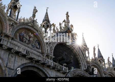 Sunburst over St. Mark's Basilica, Venice Italy Stock Photo