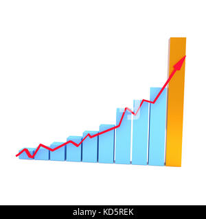 Business graph in blue and gold with an upswing arrow, success concept, 3d rendering Stock Photo