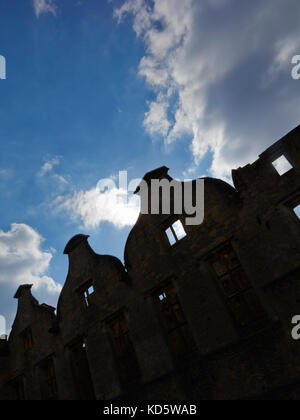 Silhouetted walls at Bolsover Castle Derbyshire England UK built in the 17th century by the Cavendish family. Stock Photo