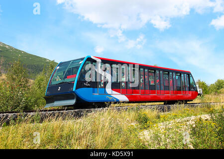 STARY SMOKOVEC, SLOVAKIA - AUGUST 28, 2015: Funicular from Stary Smokovec to Hrebienok mountain in High Tatras (Vysoke Tatry) national park Stock Photo