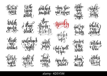 set of 25 halloween witch party hand lettering inscription Stock Vector