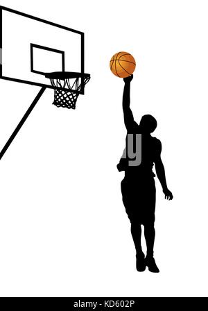 Basketball player silhouette on white background, vector illustration Stock Vector