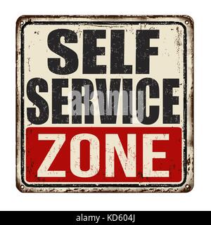 Self service zone vintage rusty metal sign on a white background, vector illustration Stock Vector