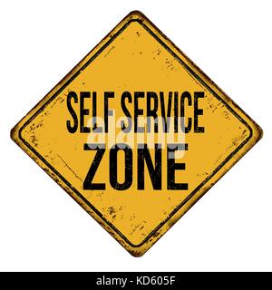 Self service zone vintage rusty metal sign on a white background, vector illustration Stock Vector