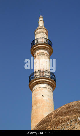 The Neratze mosque and minaret at Rethymnon (Rethymno) Crete. It no longer serves a religious function and is today used a Music and arts centre. Stock Photo