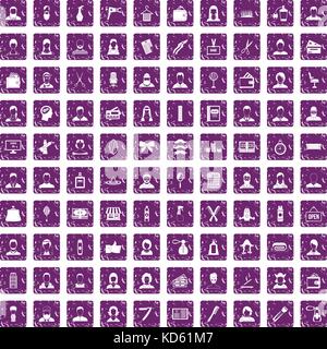 100 hairdresser icons set grunge purple Stock Vector