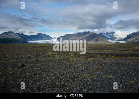 Skeidararsandur with   view to Vatnajokull glacier and mountains, Iceland in summer Stock Photo