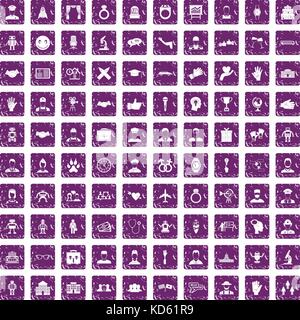 100 handshake icons set grunge purple Stock Vector