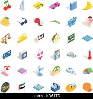 Miami icons set, isometric style Stock Vector