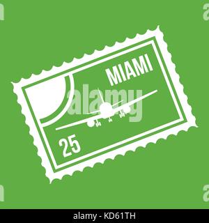 Stamp with plane and text Miami inside icon green Stock Vector