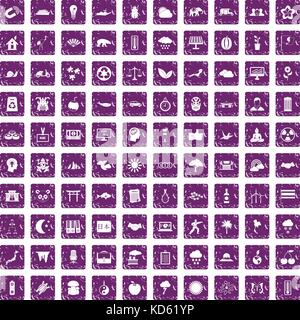 100 harmony icons set grunge purple Stock Vector