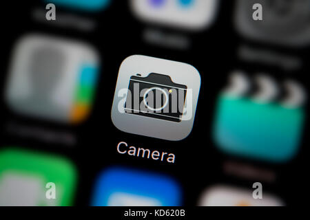 A close-up shot of the Camera app, as seen on the screen of an Apple iPhone (Editorial use only) Stock Photo