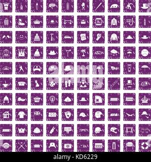 100 hat icons set grunge purple Stock Vector