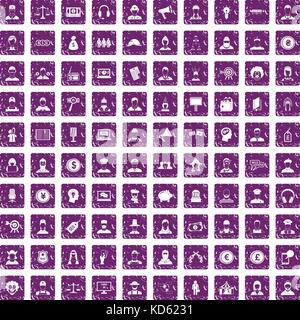 100 headhunter icons set grunge purple Stock Vector