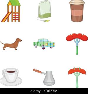 Sleeping area icons set, cartoon style Stock Vector