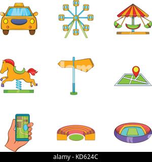 Cozy area icons set, cartoon style Stock Vector
