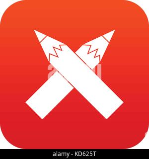 Two crossed pencils icon digital red Stock Vector