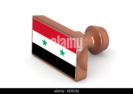 Wooden stamp with Syria flag image with hi-res rendered artwork that could be used for any graphic design. Stock Photo