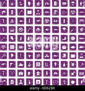 100 help icons set grunge purple Stock Vector