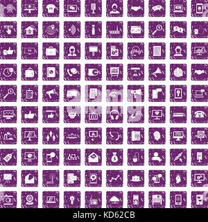 100 help desk icons set grunge purple Stock Vector