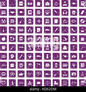 100 hi-school icons set grunge purple Stock Vector