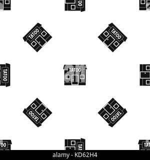 Tattoo salon building pattern seamless black Stock Vector