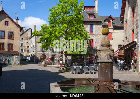 Besse-et-Saint-Anastaise, medieval and Renaissance city in Auvergne: 'place de la Gayme' square. (Not available for postcard production). Stock Photo