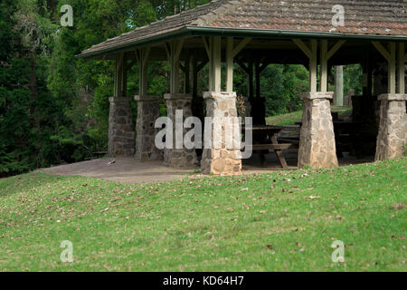 Romantic rural historic picnic hut in forest and grass, australia mount glorious, recreation, natural park Stock Photo