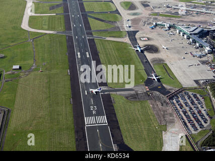aerial view of Manchester Airport Stock Photo