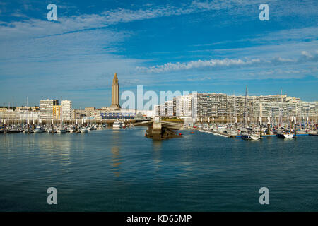 Le Havre (north-western France): buildings along the waterfront, the marina and the Church of Saint-Joseph (not available for postcard production)<br> Stock Photo