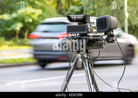 Speed control by German police in Essen, Germany, speed camera,  radar measuring, Stock Photo