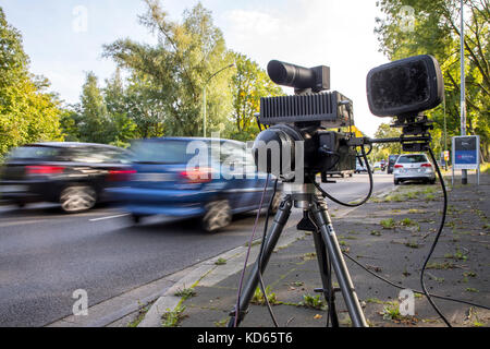 Speed control by German police in Essen, Germany, speed camera,  radar measuring, Stock Photo