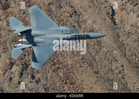 Boeing (McDonnell Douglas), F-15SA Eagle, Jet Fighter, Flying At Low Level Through Rainbow Canyon In Death Valley National Park, California, USA. Stock Photo