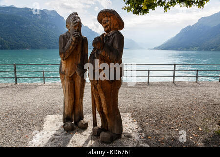 Wood carvings on the waterfront at Brienz, Switzerland Stock Photo