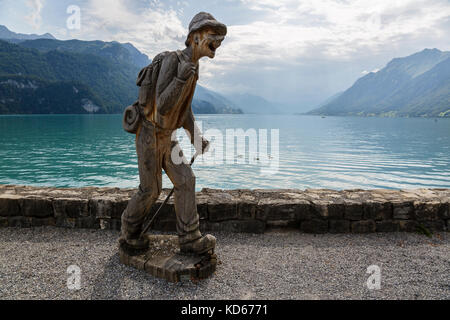 Wood carving on the waterfront at Brienz, Switzerland Stock Photo