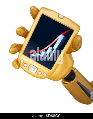 Gold 3d robotic hand hold a blank gold pda. Including clipping path Stock Photo