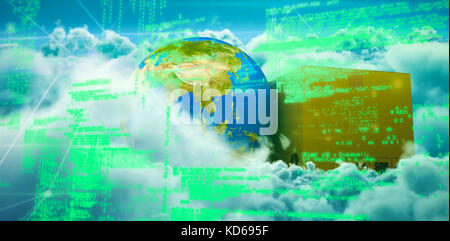 Blue codes against clouds against blue sky Stock Photo