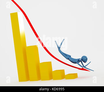 The arrow with man on the graph going down Stock Photo