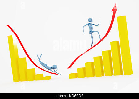 up and down going men on the golden diagram Stock Photo