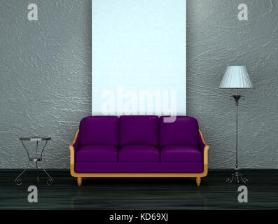 Purple sofa with table and stand lamp Stock Photo