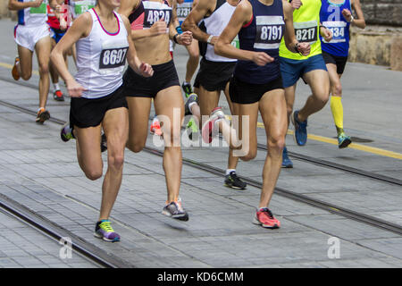 Marathon running race on the city road Stock Photo