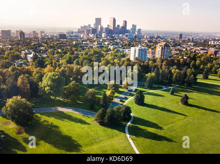 Denver cityscape aerial view from the city park, Colorado, USA Stock Photo