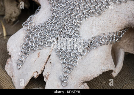 Close up view of  Medieval chain armor. Stock Photo